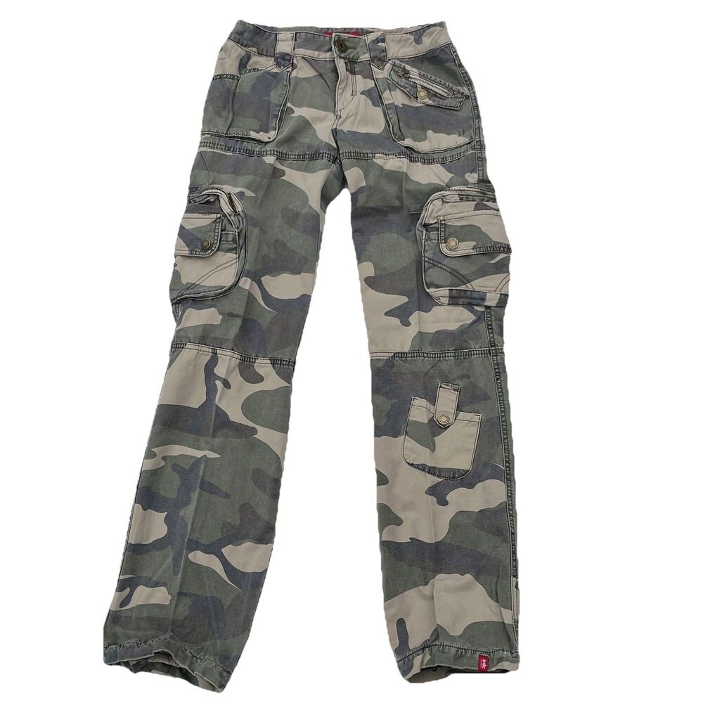 VTG 90s Y2K EDC by Espirit Utility Pants Womans Size S Green Camo Skater Grunge